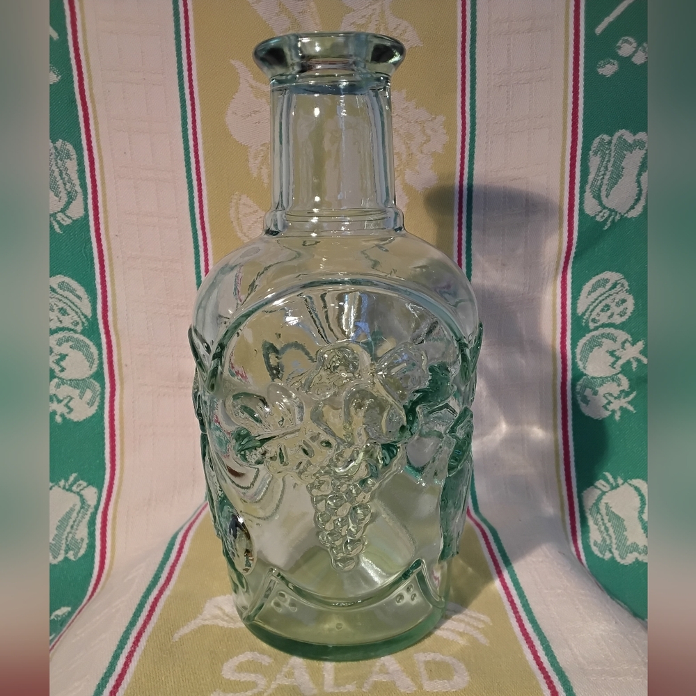 Vintage Libbey Canada Green Glass Bottle Fruit Embossed 7.75" Tall 1980's